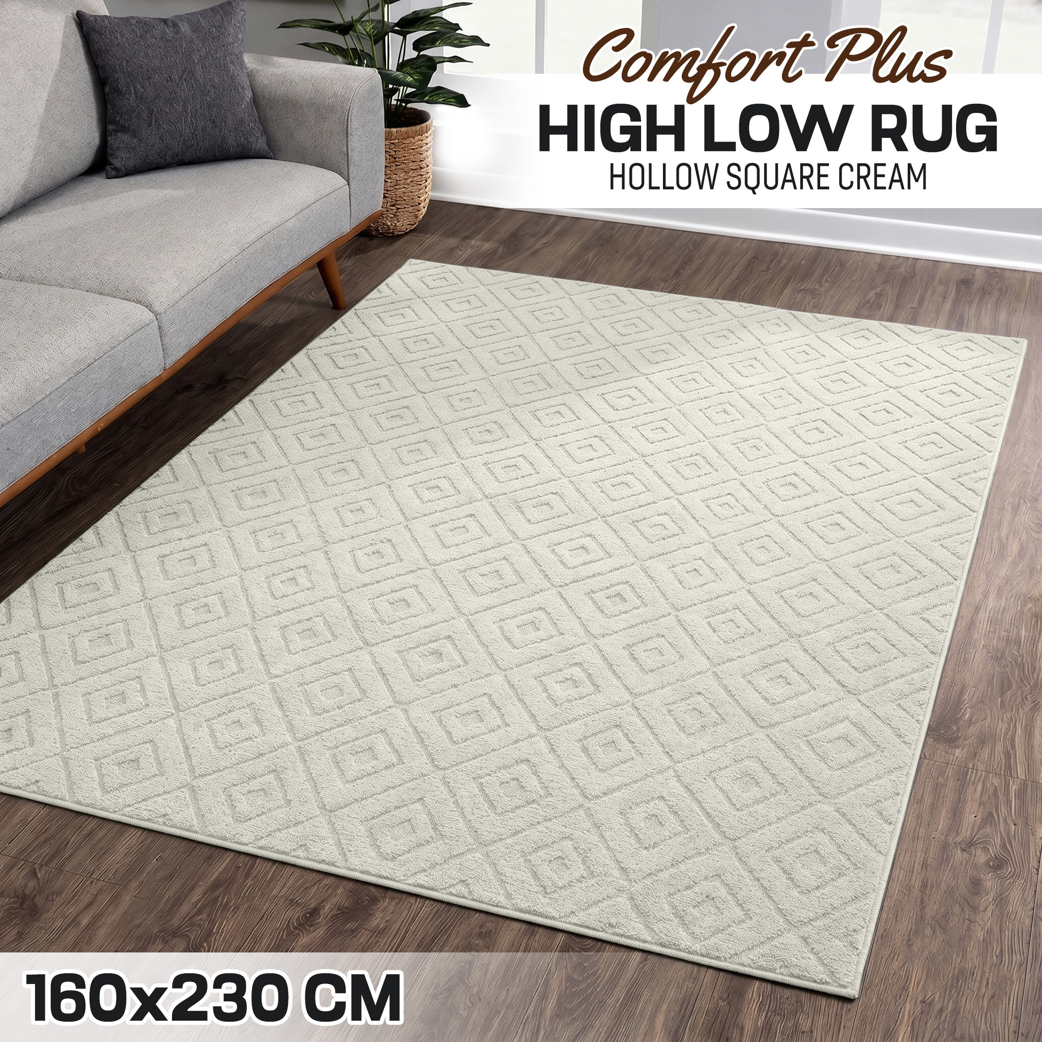 TEMU 1pc Shaggy Plush High-low Pile Area Rug, Soft Polyester Geometric Floor Mat With Washable Backing, Durable Edges, For Living Room, Bedroom, Kids
