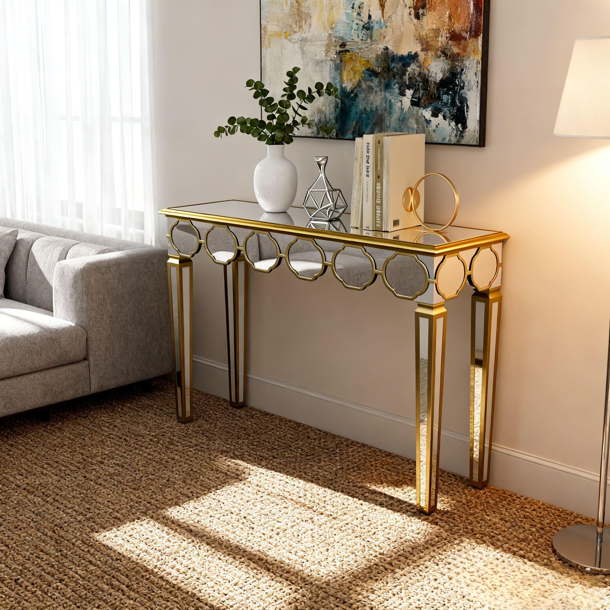 Mirrored Console Table Frame - 120x35x76cm, Glam Reflective Entryway Sofa Side Table For Hall Living Room Bedroom