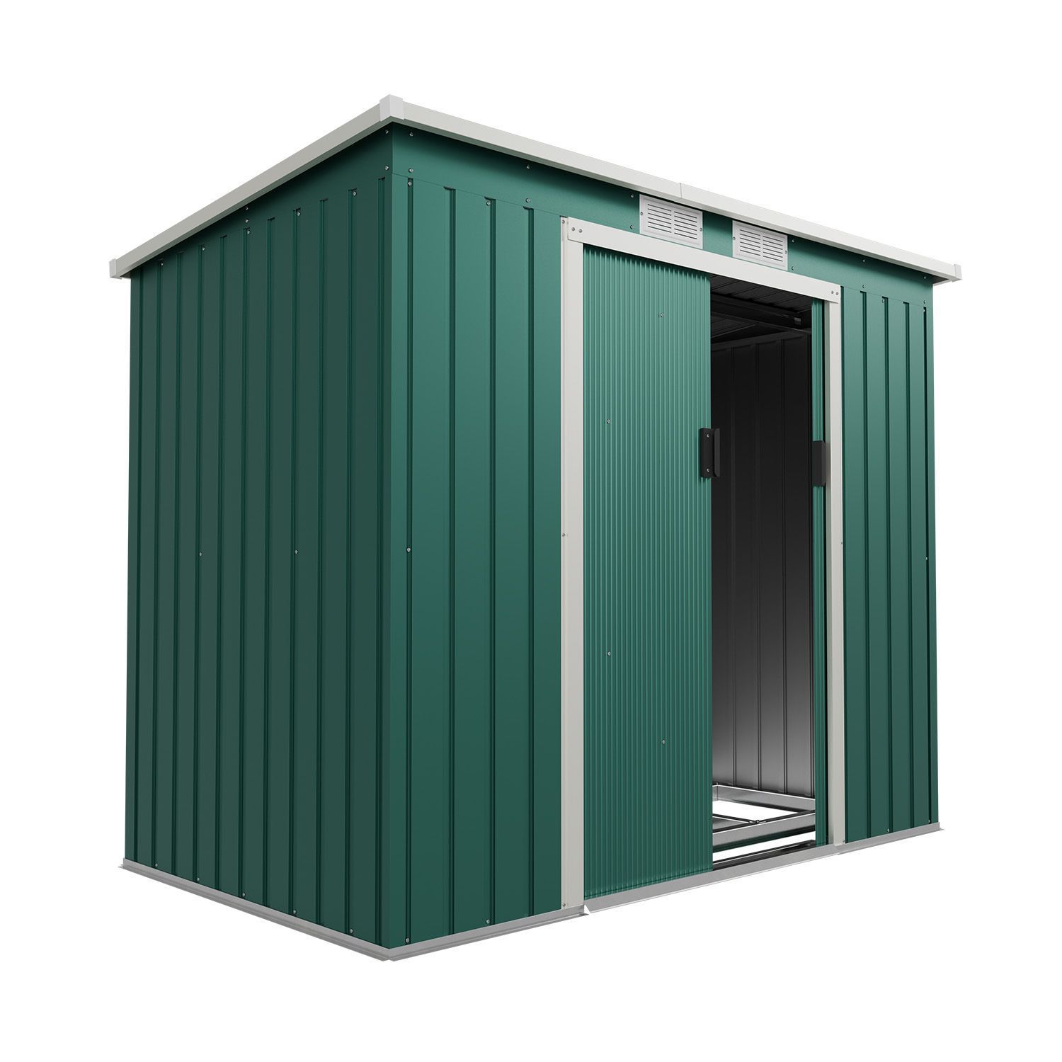 Image of Metal Tool Shed M 4 M³ With Foundation, 213 X 130 X 173 Cm, Tool Shed With Gable Roof & Sliding Door, Steel Garden House Shed, Green