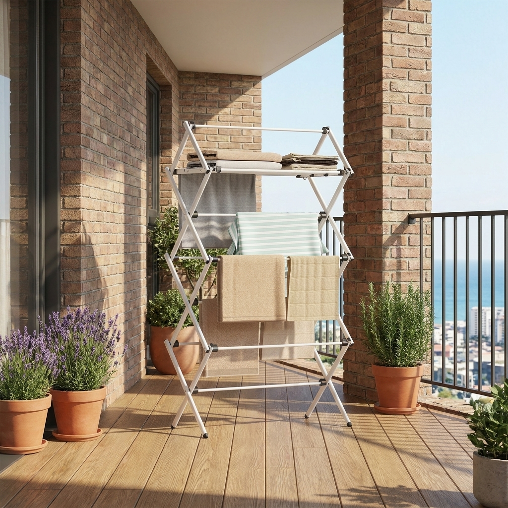 White Collapsible Laundry Drying Rack Made Of Steel, Dimensions 75 Cm Width, 37 Cm Depth, 135.1 Cm Height. Compact, Space- Design, Suitable For Indoor And Outdoor Use.