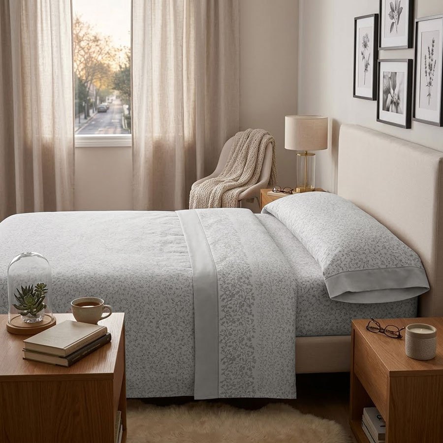 TEMU Juego de cama de 3 piezas con estampado | Sábana bajera, colcha, de almohada | Estampado de hojas sencillo | Tela | 90 cm - Varios tamaños