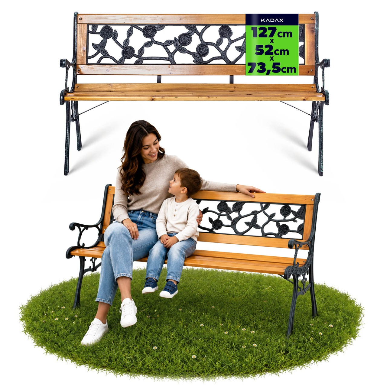 KADAX Begraafplaatsbank met Rugleuning 127 cm Houten Grafbank
