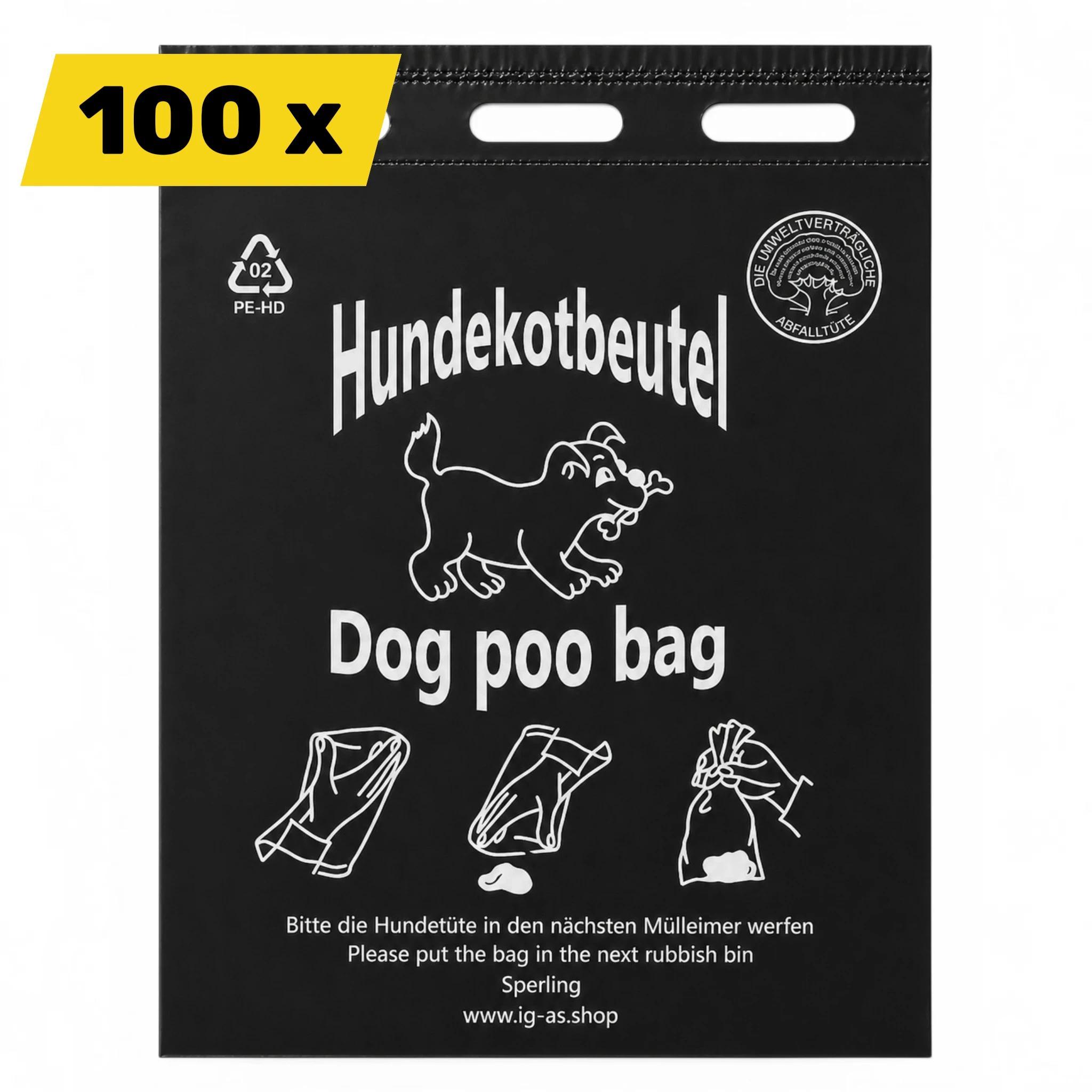Image of 100-pack - Dog Poo Bags In Black With White Print - Sold In Sets Of 100 - Tear-off - Thickness . 13µm - 20 X 32 Cm + 3 Edge - Sparrow