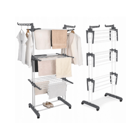 Xxl Black 4-tier Foldable Freestanding Clothes Drying Rack, To 40 Kg, Stable With Casters And Lock, Large Capacity For Home, Apartment, Balcony, Terrace, Suitable For Shirts, Towels, Blankets