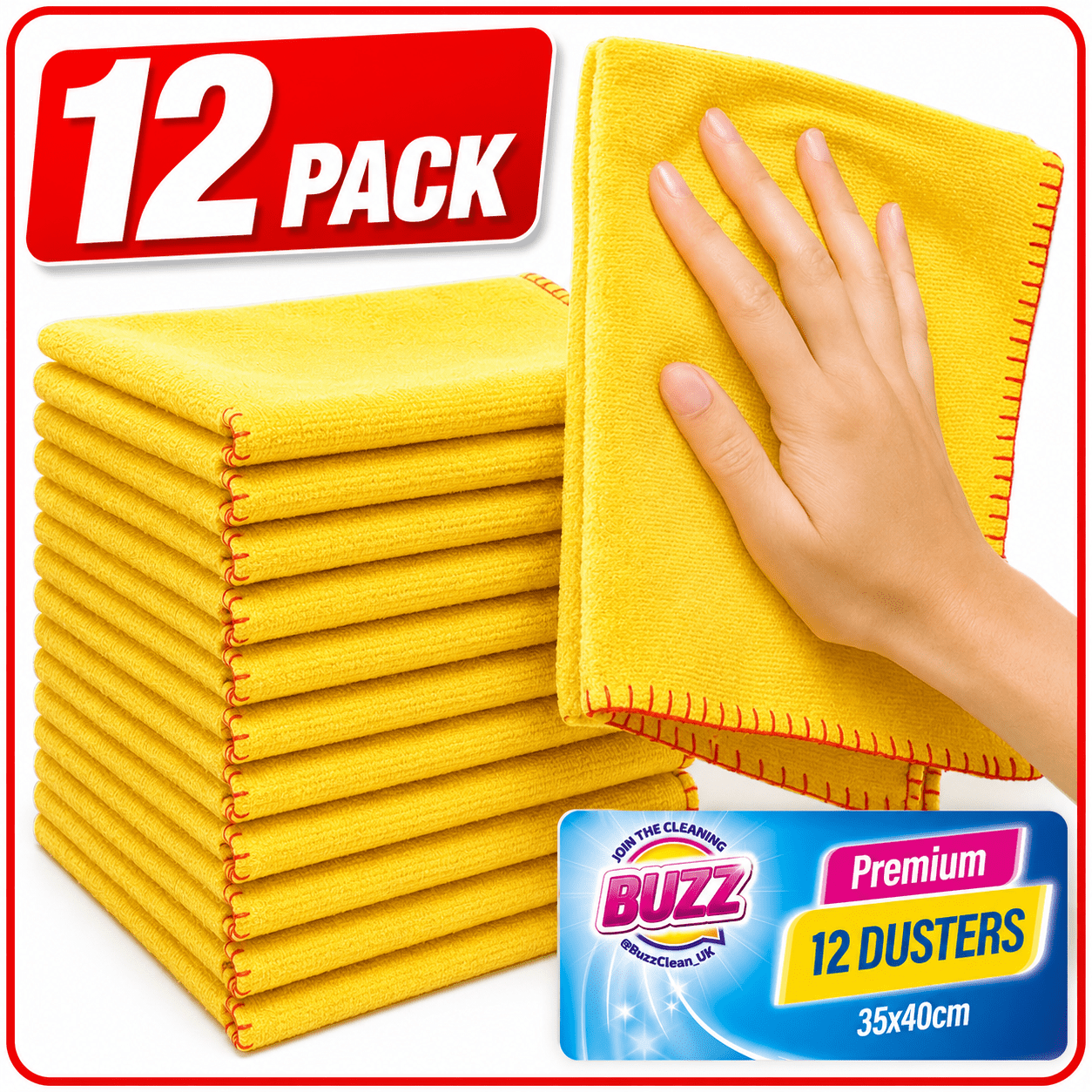 TEMU 12 Pack Yellow Duster Cloths | 100% Cotton Cleaning Cloths 50x40cm | Lint Free Absorbent Polishing Rags For Car, Kitchen, Glass, Floor &