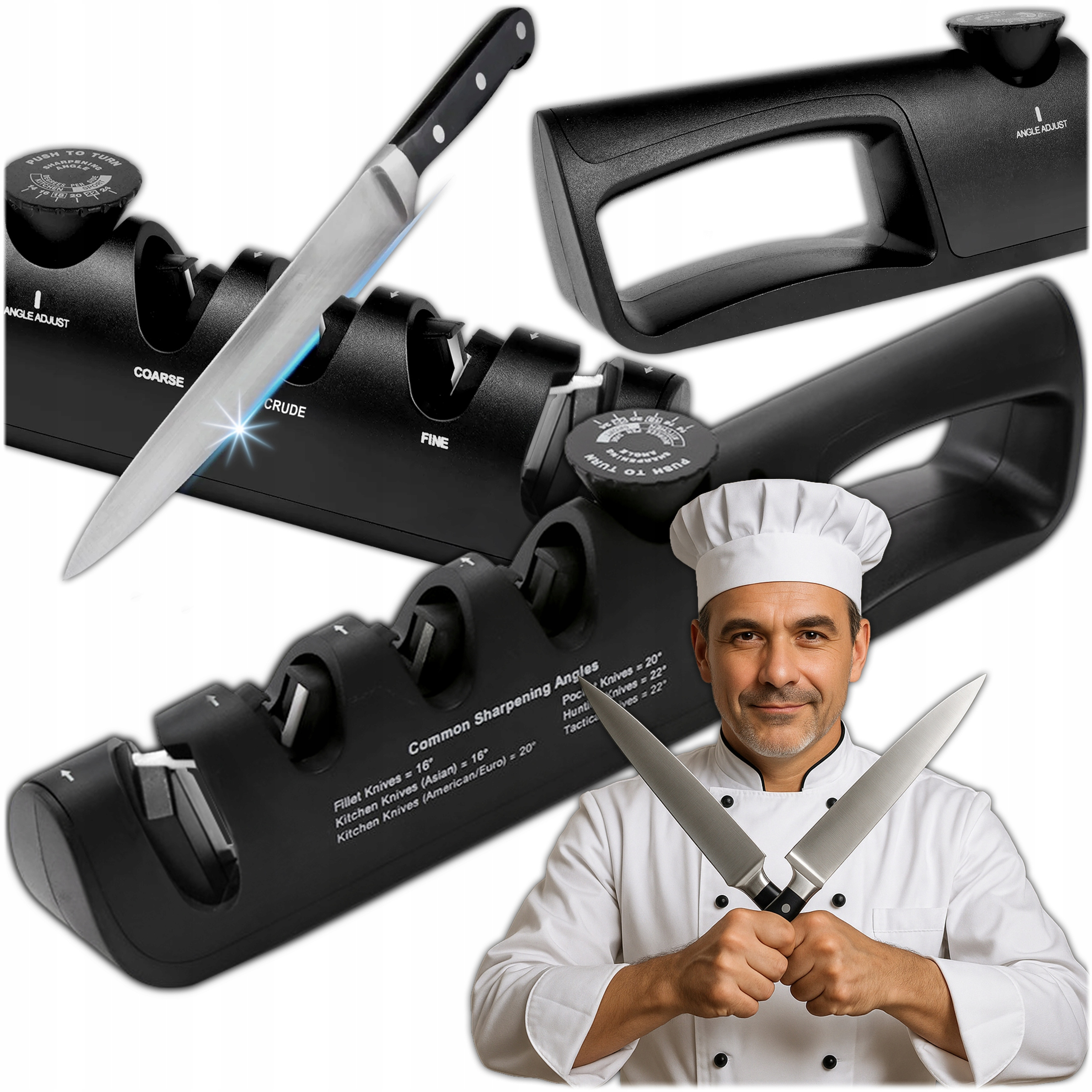 4-in-1 Knife Sharpener With Adjustable Angle 14–24°, Manual Knife And Scissors Sharpener With Grinding Rod, Professional Universal Kitchen Sharpener For Kitchen, Tactical, And Outdoor Knives