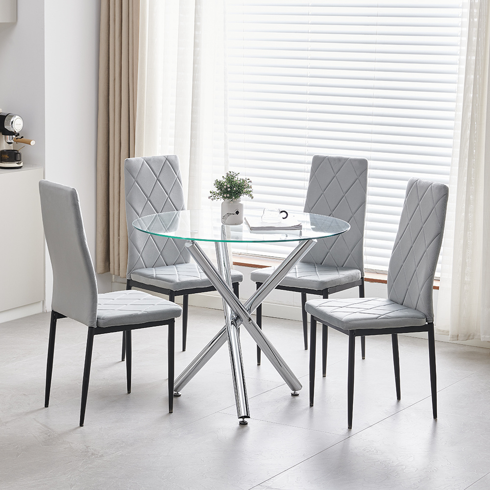 Image of 5pcs Round Glass Dining Table With 4 Chairs, Modern Dining Table Set For , Perfect For Kitchen, Dining Room And Restaurant