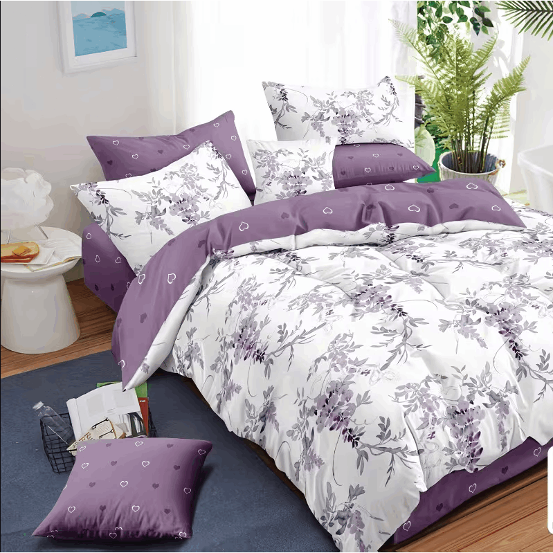 Image of Purple Wisteria Floral 3pcs Bedding Set With Heart Accents – Romantic Provence Style For Bedroom Or Apartment