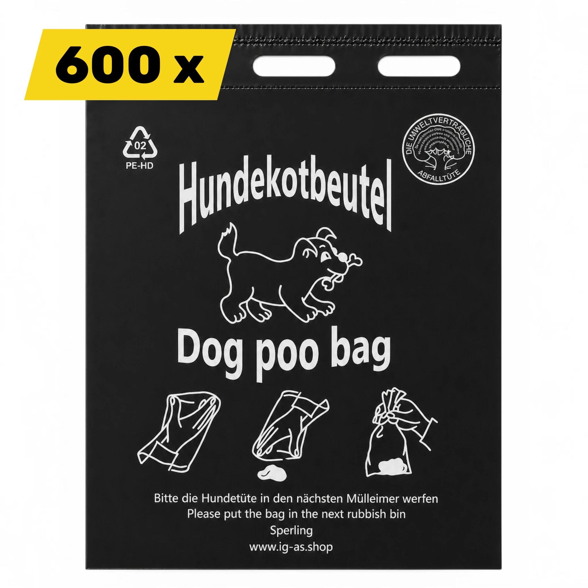 Image of 600-pack - Dog Poop Bags In Black With White Print - Packed In Sets Of 100 - Tear-off - Thickness . 13µm - 20 X 32 Cm + 3 Edge - Sparrow