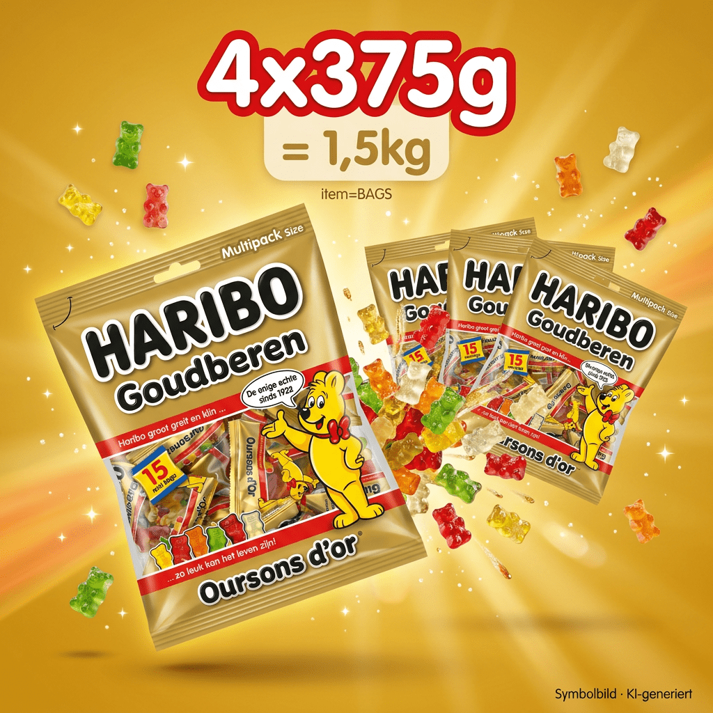 Image of Haribo - Goldbears Multipack 15 Mini-bags - Fruit Gum 6 Varieties Real Fruit Juice Stock Pack - 4x375g 1500g
