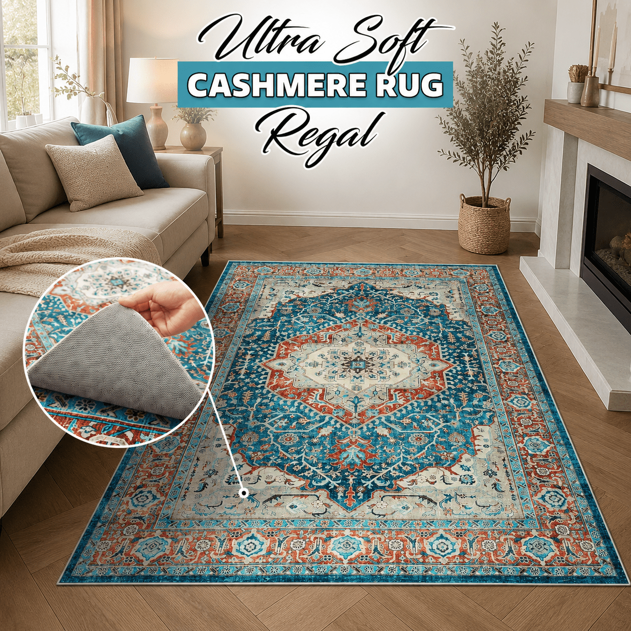 TEMU 1pc Cashmere Rug – Soft Pile Area Rug, Non-slip Backing, Easy Clean & Machine-washable, Suitable For Home Decoration, Bedroom, Dining Room, &