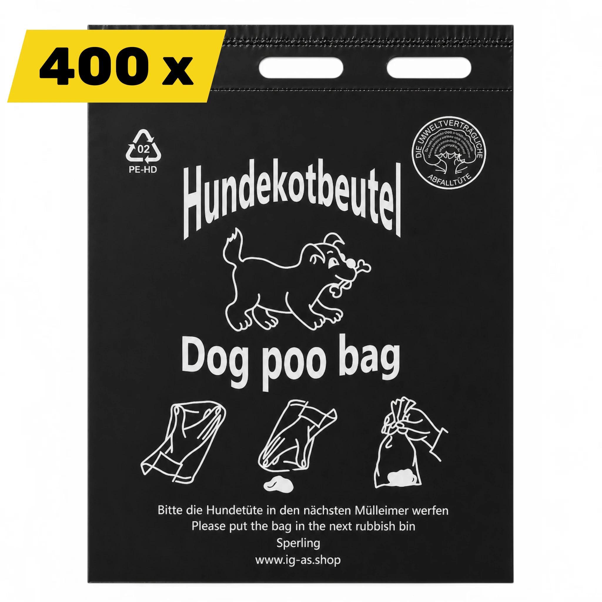 Image of 400pcs - Dog Poop Bags In Black With White Print - In Sets Of 100pcs - Tear-off - Thickness . 10μm - 20 X 32 Cm + 3 - Sperling