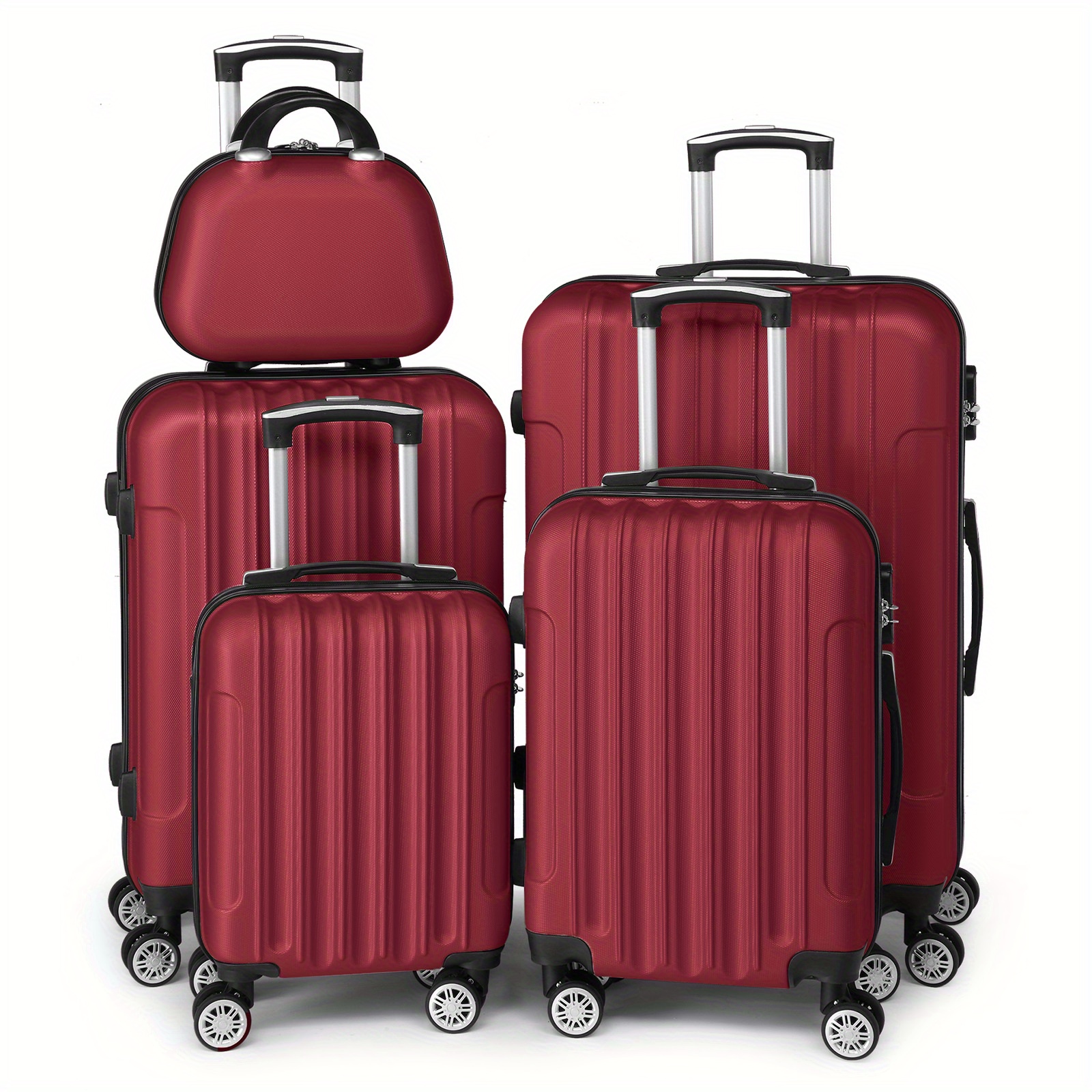 5pcs Abs+pc Hardside Luggage Set | Super Lightweight Spinner Suitcases With 360° Wheels, Carry-on & Sizes (12/16/20/24/28 Inch) For Travel, Business & Family Trips