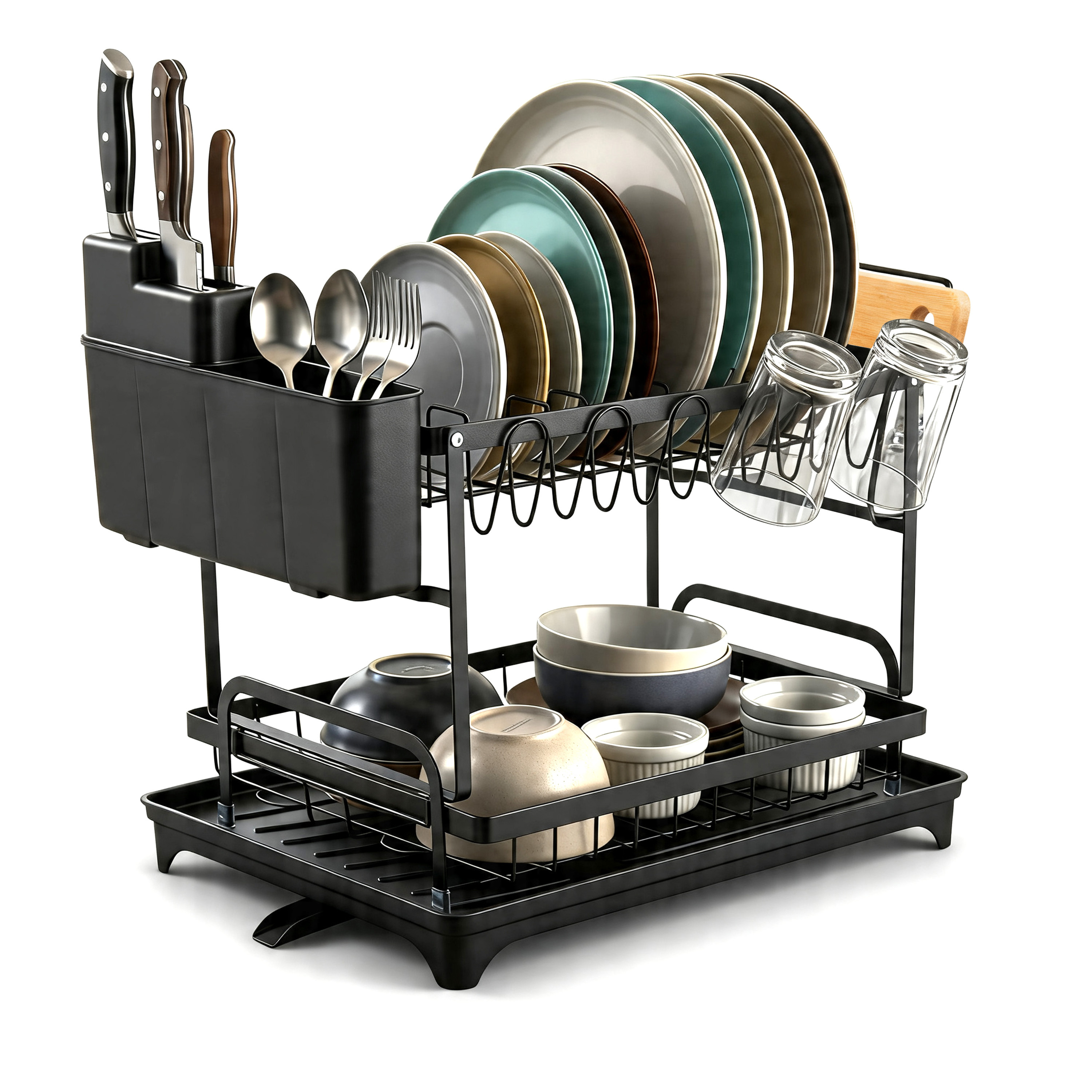 TEMU 2 Tier Dish Drying Rack, Kitchen Dish Drainer With Utensil Holder, Space-saving Dish Rack, Stainless Steel Metal Anti Rust Drying Rack With A