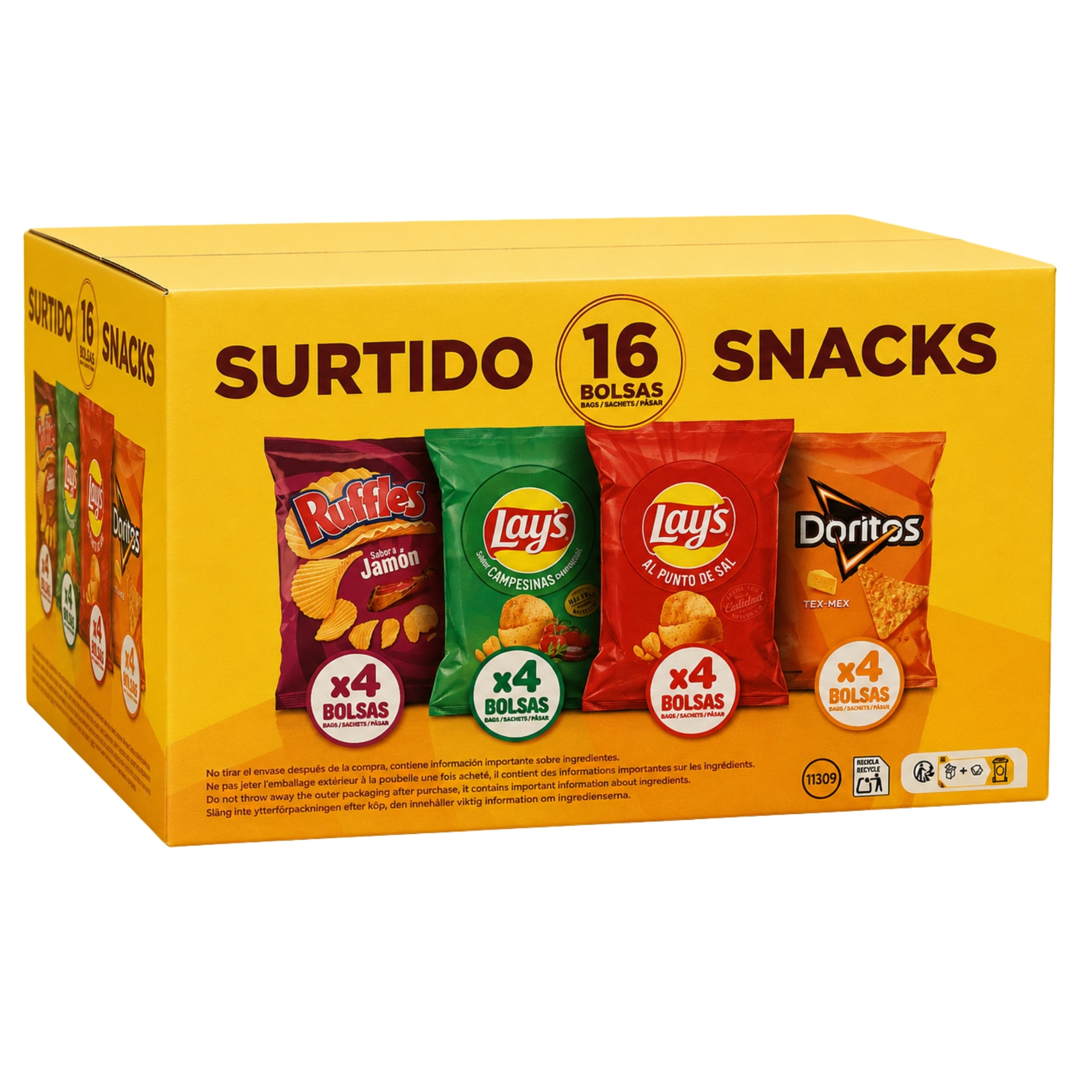 Image of Assorted Snack Box Of Lay's, Ruffles, And Doritos – 16 Individual Bags – Potato Chips And Salty Snacks – 708g Total
