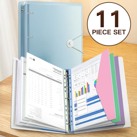 TEMU 11pcs Set (1 Durable A4 Colored Pp Binder + 6 A4 2cm Wide-d Expanding Binders + 4 Random Color Tab Dividers) – Portable & Expandable, Suitable