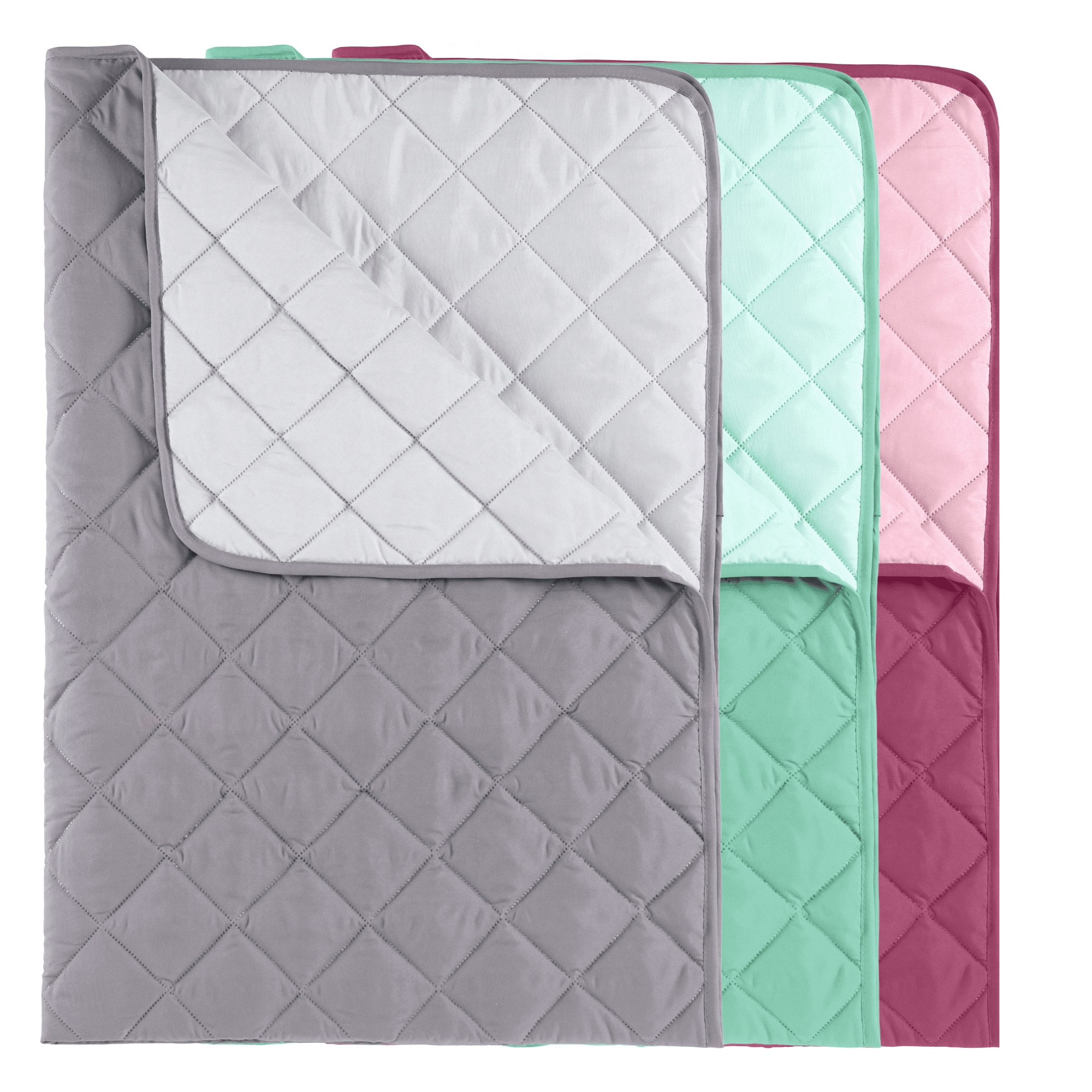 Image of Summer Quilt Reversible Design 135x200 - Lightweight Quilted Summer Duvet, Camping Blanket, Sofa Blanket, Travel Blanket - Used Without Cover - Colors: Grey, Mint, Pink