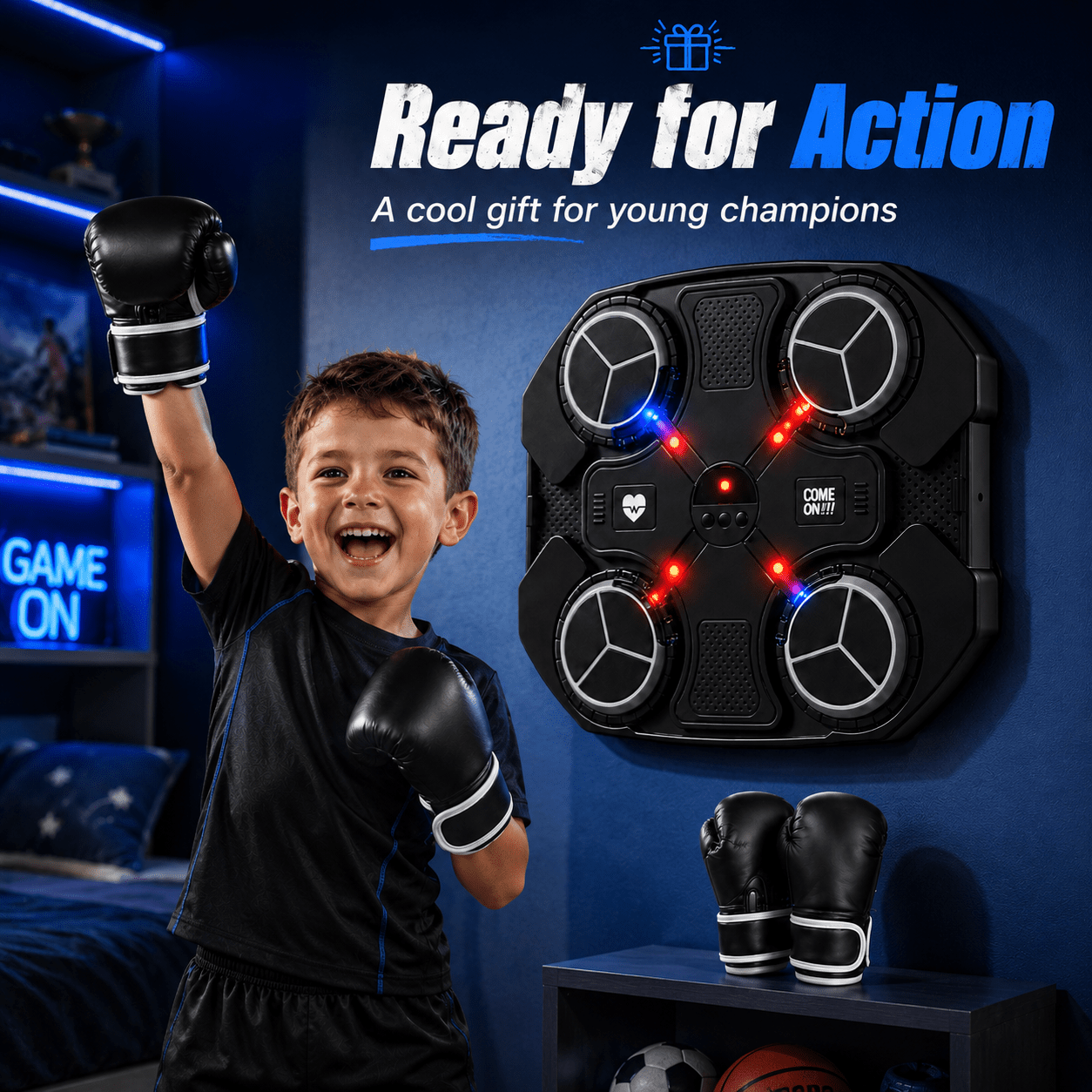 Image of Music Boxing Machine, Wall Mounted Smart Punching Pad, Boxing Training Workout Equipment With Boxing Glove, Fun Home Fitness Equipment For Children, Birthday Toys For Boys Girls