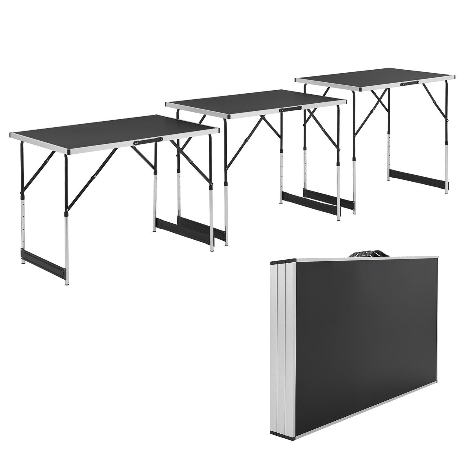 Multifunctional 3-part Foldable, Height-adjustable Aluminum Folding Table 100x60 Cm , Tapestry Table, Camping Table Table Black