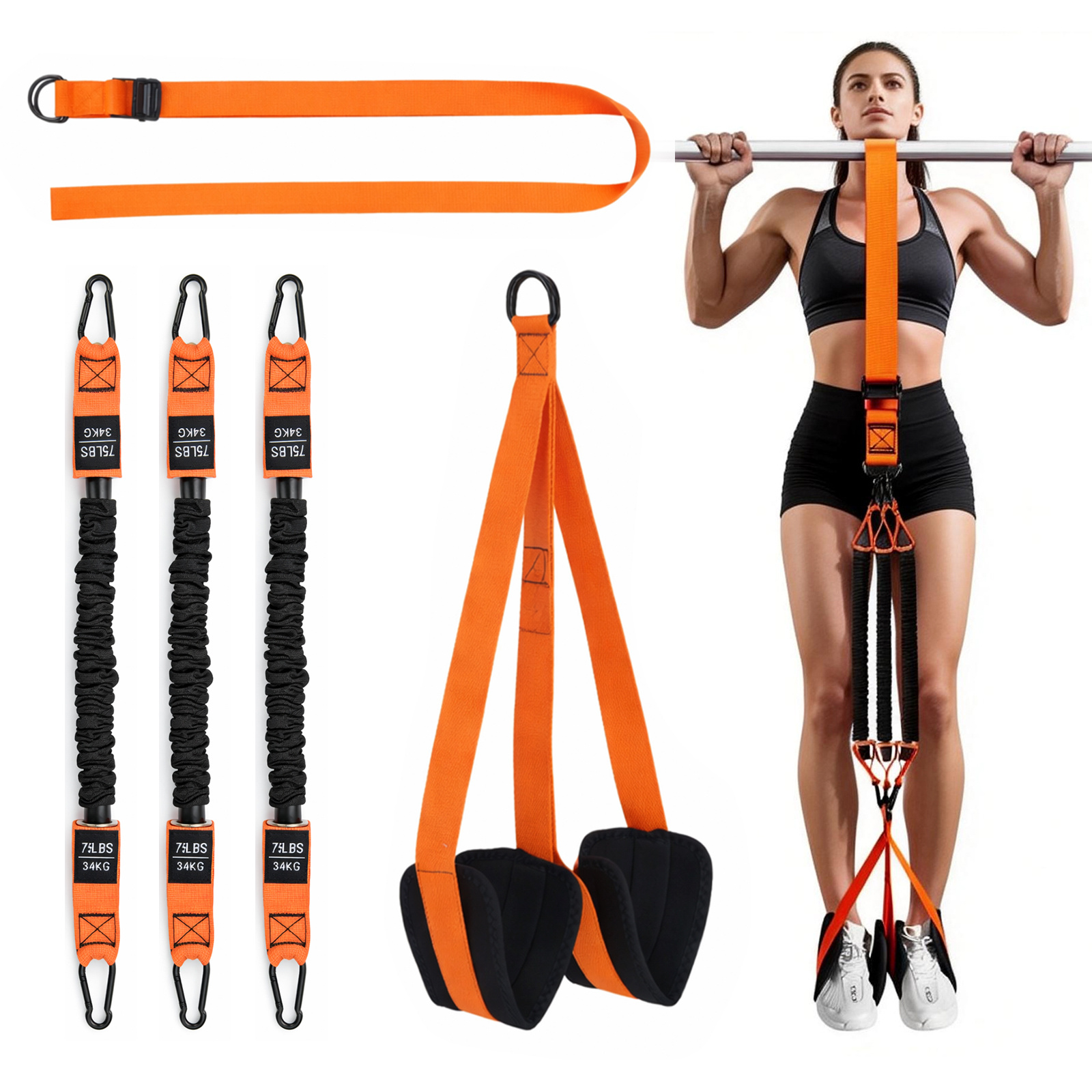 Pull Up Assistance Bands, Heavy Duty Resistance Band For Pull Up Bar, Adjustable Weight/ Size With Fabric Feet/ Knee Rest, Bands For Pull Up Assist For Strength Training, Pull Up Assist Band