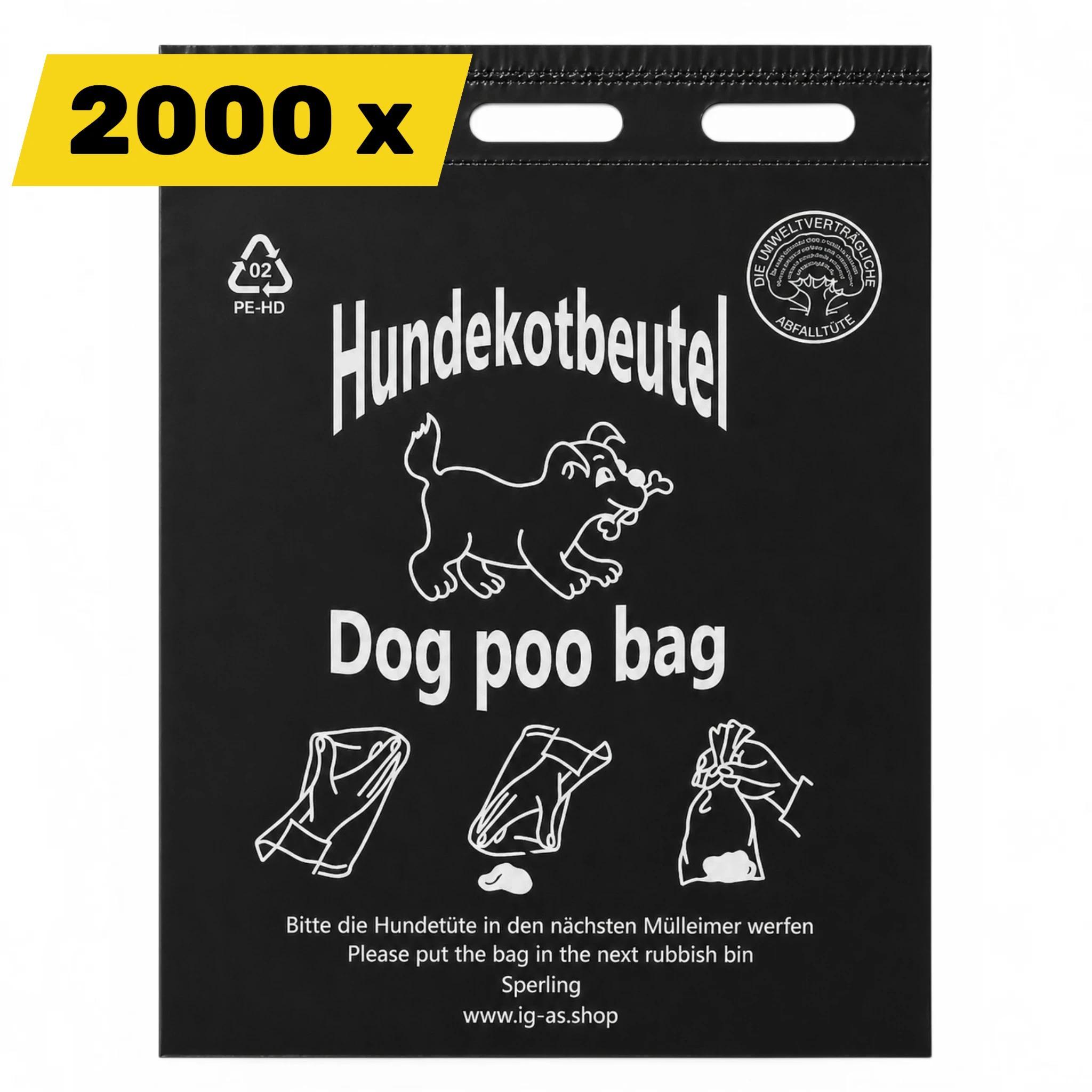 Image of 2000pcs - Dog Poop Bags In Black With White Print - In Packs Of 100pcs - Tear-off - Thickness . 10μm - 20 X 32 Cm + 3 - Sperling
