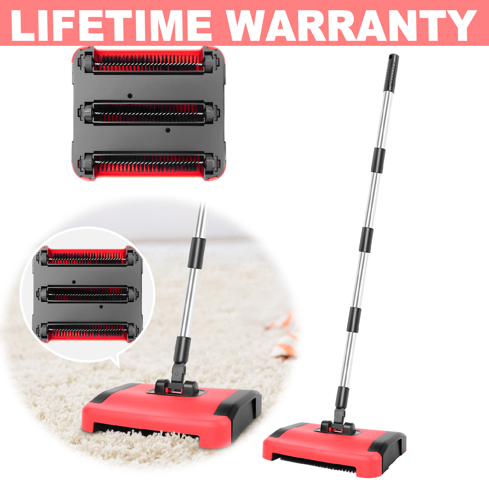 Image of Manual Carpet Sweeper, Manual Cleaner, Floor Duster, Broom Pet Sweeper, 180° Rotation Brush Head, Manual Carpet Sweeper For Hard Floors, Cleaning Pet Hair And Carpets, 3-layer Soft Brush Included