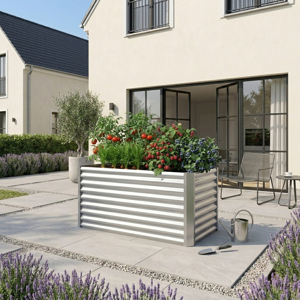 Image of Galvanized Steel Outdoor Planter, Bottomless Metal Vegetable Garden Bed For Balcony, Terrace, Rustproof Outdoor Flower Box For Vegetables119.5 X 62 X 60.5 Cm (l X W X H)