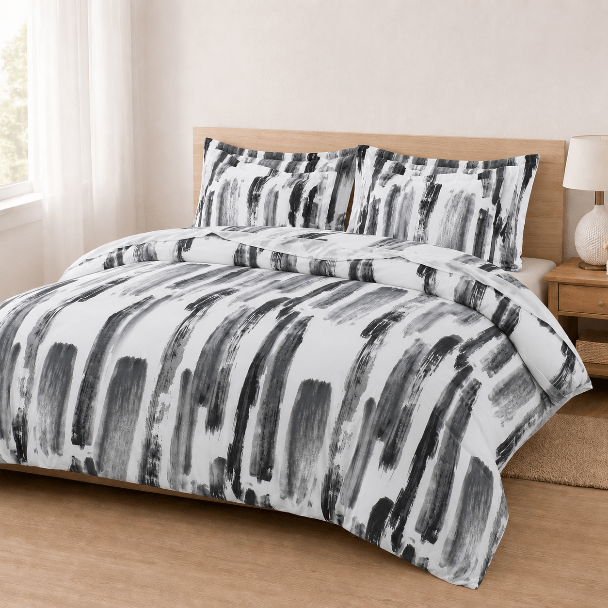 TEMU 3pcs Premium Stripe Printed Duvet Cover Set- Soft & Breathable, Bedding With Matching Pillowcases, Lightweight Quilt Cover, Button Closure, All