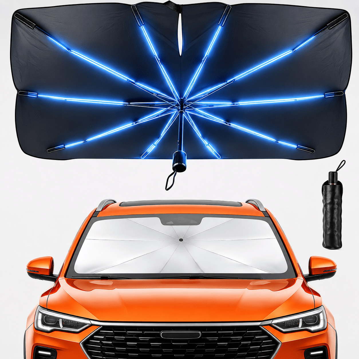 TEMU Parasol Coche Parabrisas Ajustable 130-140cm | Diseño Patentado, UPF50+ 99% UV, sin Huecos, Cae, Bolsa
