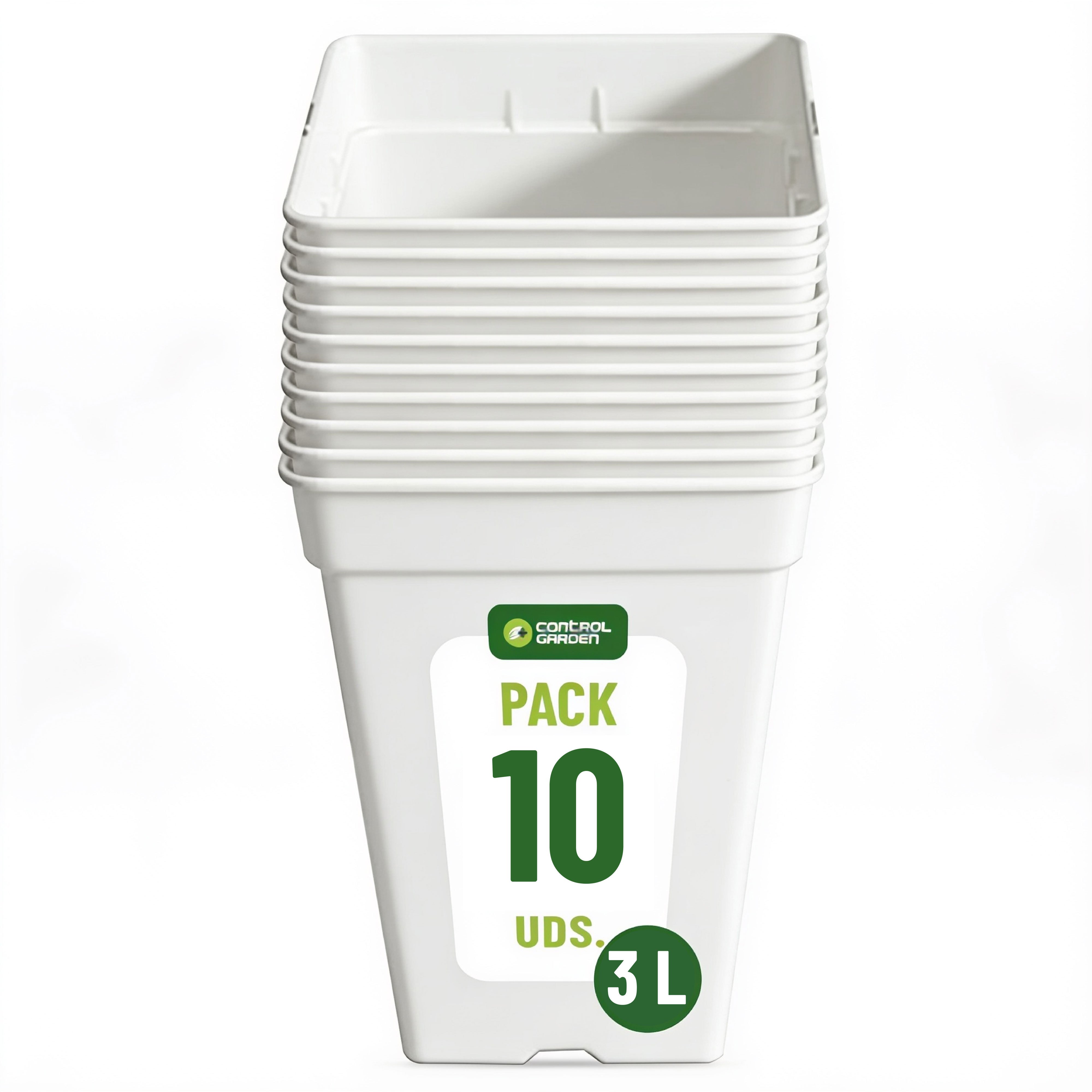 Pack Of 3-liter Pots Control Garden White | Plant Pots Made Of Recycled Plastic 15 X 20 Cm For Indoor And Outdoor Plants, Sowing And Cultivation | Drainage