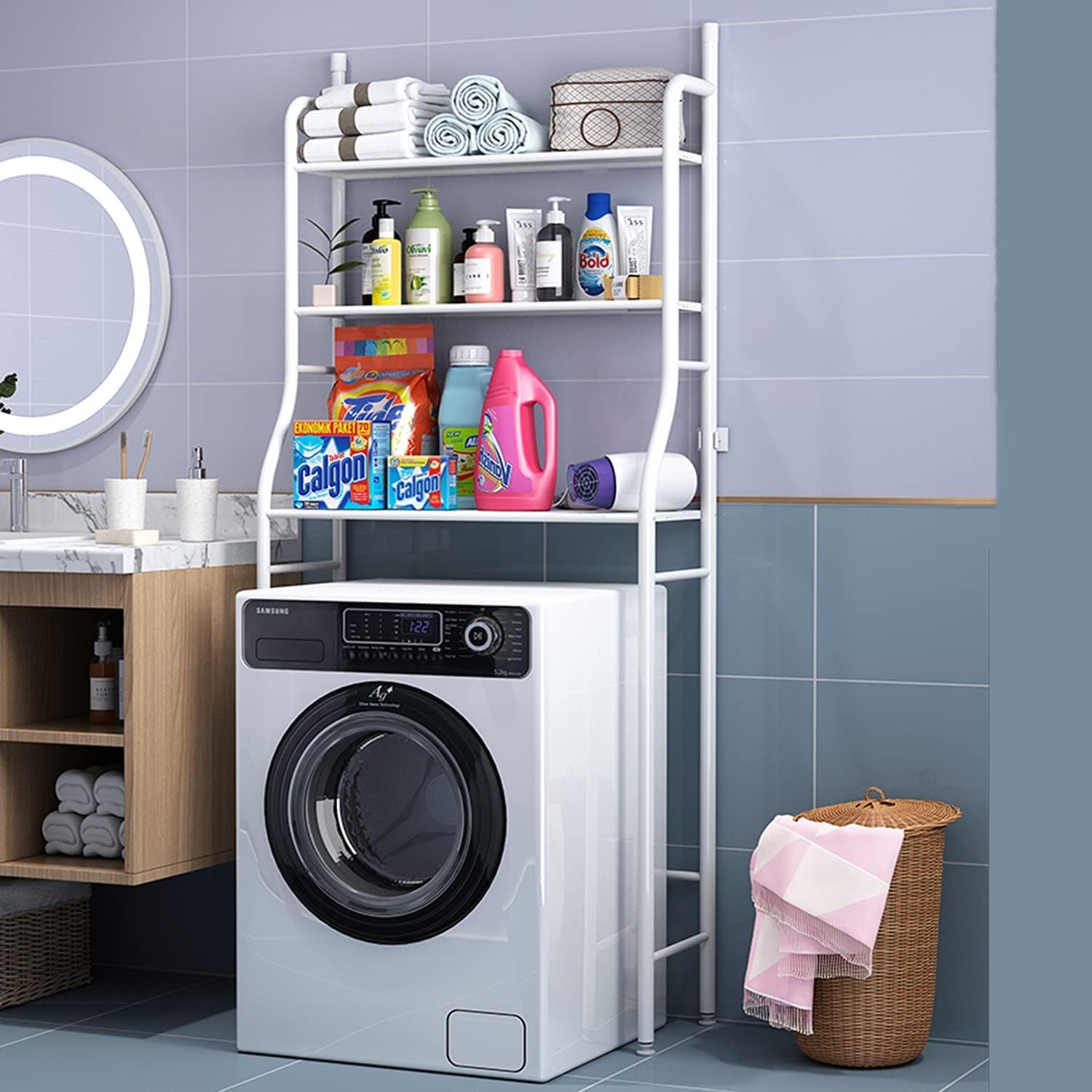 TEMU Sturdy Thickened Steel Bathroom Shelves With Adjustable Feet For Washing Machine, White, 68x25x152 Cm, Spacious And Non-slip Storage
