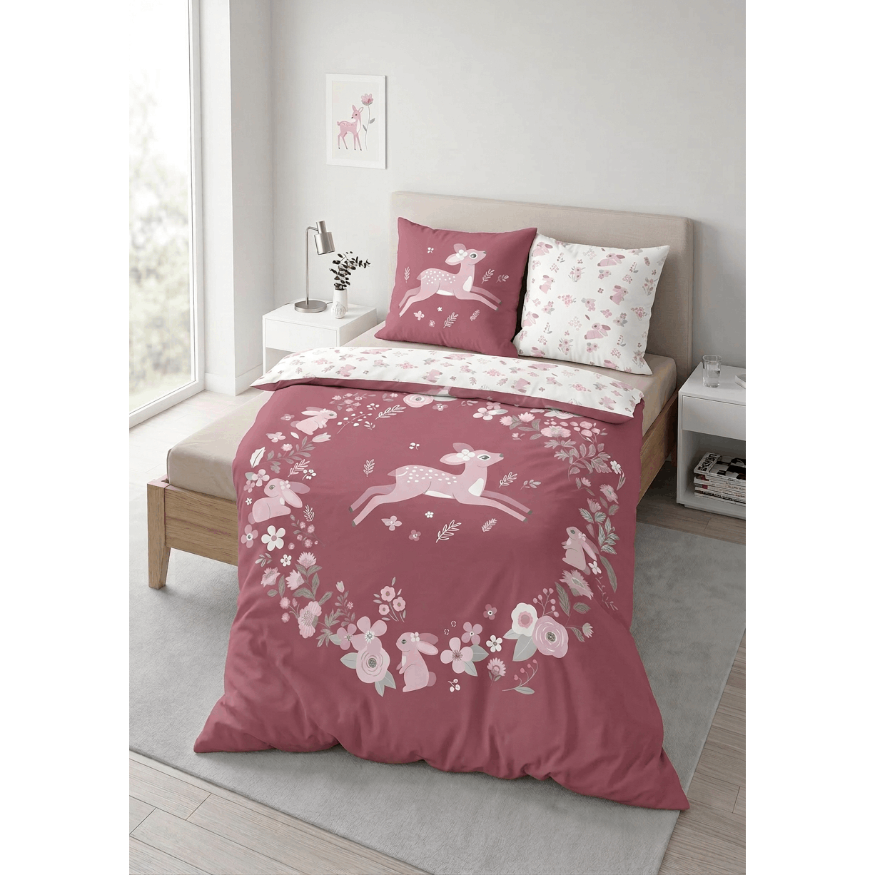 Image of Bed Sheet Set, 100%, With 80x80 Cm Pillowcase, Children's Bedding, Reinforced, 135x200, 155x220, Daisy-deer, Fawn