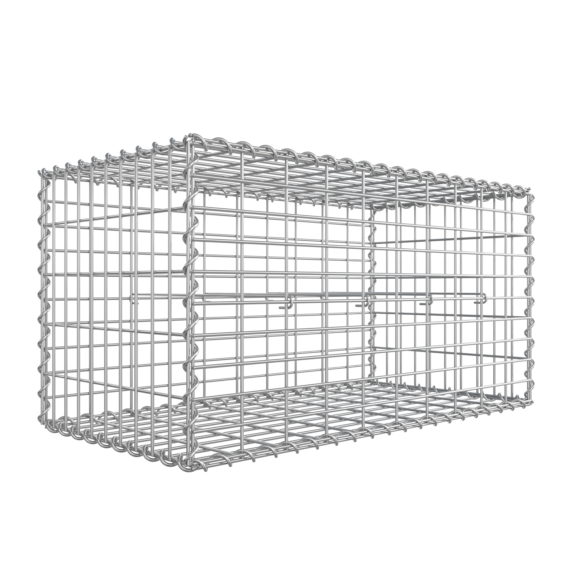 Gabion Basket, Metal Stone Basket With 5 X 10 Cm Mesh Size For Wall Stones, Galvanized, Stone Gabion Wall, 100 X 50 X 50 Cm, Silver