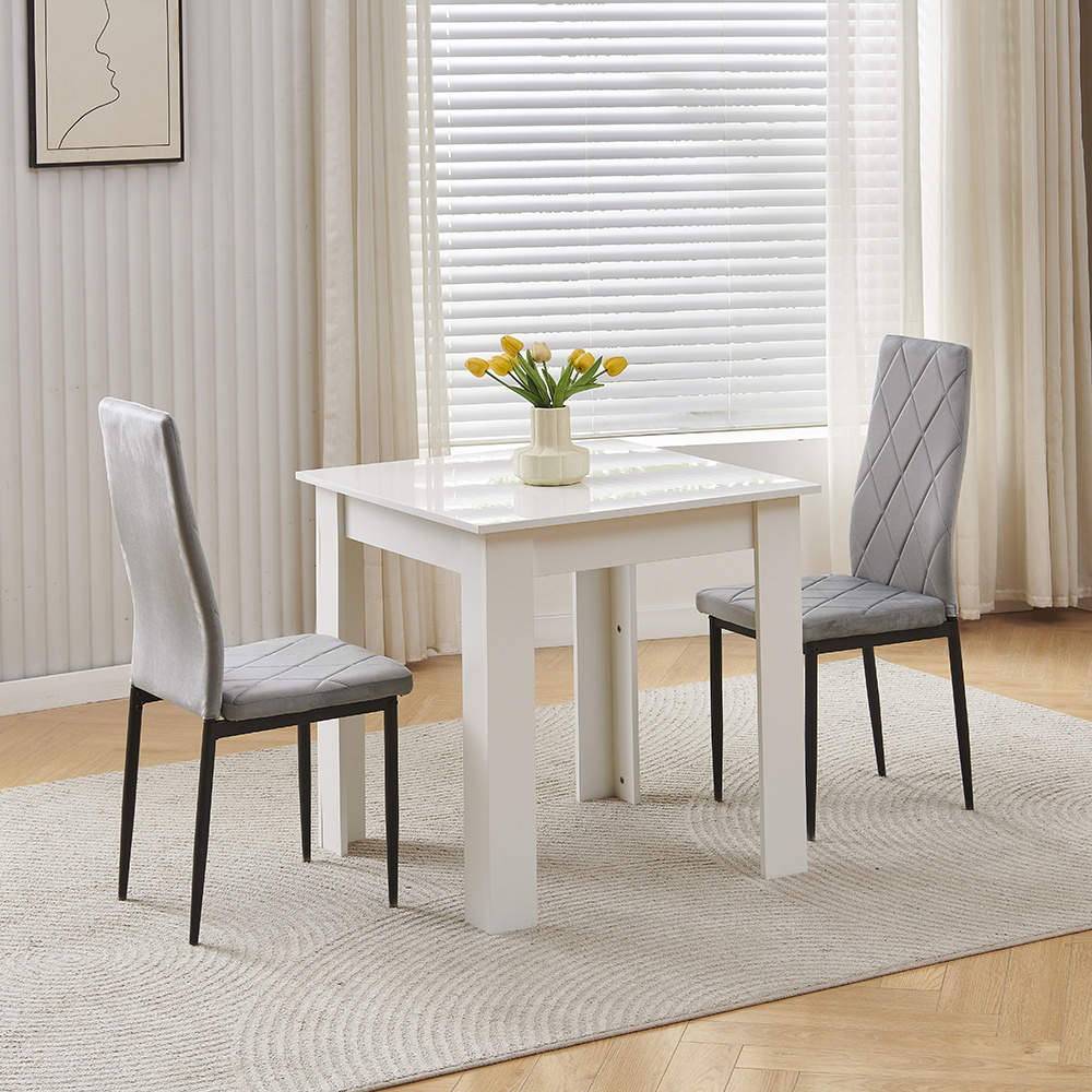 Cm Small White Dining Table And 2 Chairs, 2 Seater Table And Chairs Set Kitchen Dining Room Set For 2, Compact, Space , Wooden, Glossing Tabletop