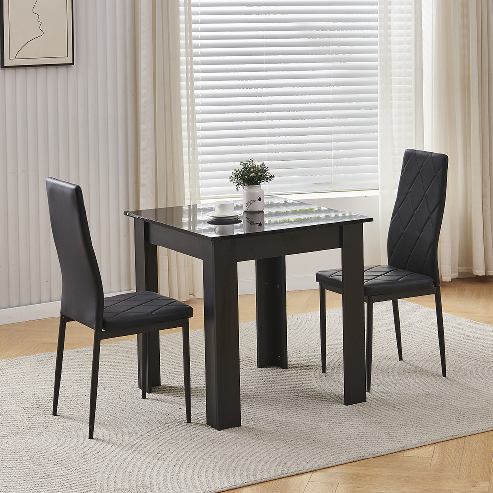 3 Piece Wooden Dining Table Set, 75cm Square Kitchen Table With 2 Chairs, Modern Dining Room Furniture For Small Spaces