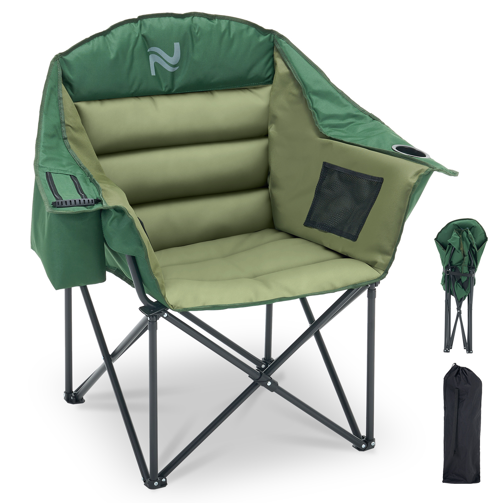 Image of Folding Camping Chair With Armrests And Ice Bag, 200 Kg Load Capacity, Heavy Duty Foldable Outdoor Chair For Camping/festival/fishing/beach/garden
