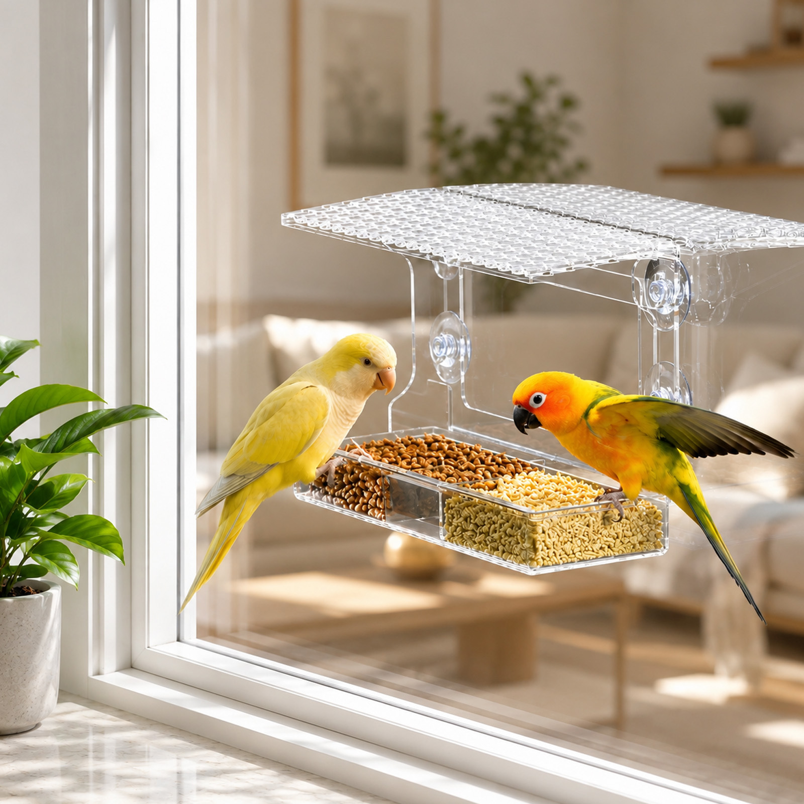 Bird Feeder House Window With Suction Cups, Transparent Bird Feeder 25x16.5x10cm, Removable Bird House For Windowsill & Balcony