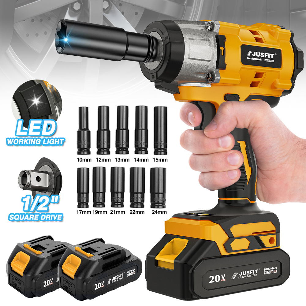 TEMU 1/2" Cordless Impact Wrench 20v, 3000mah Li- Powered, 10pcs Deep Sockets, With Led Work Light, High Torque Electric Tool For Auto Repair, Tyre
