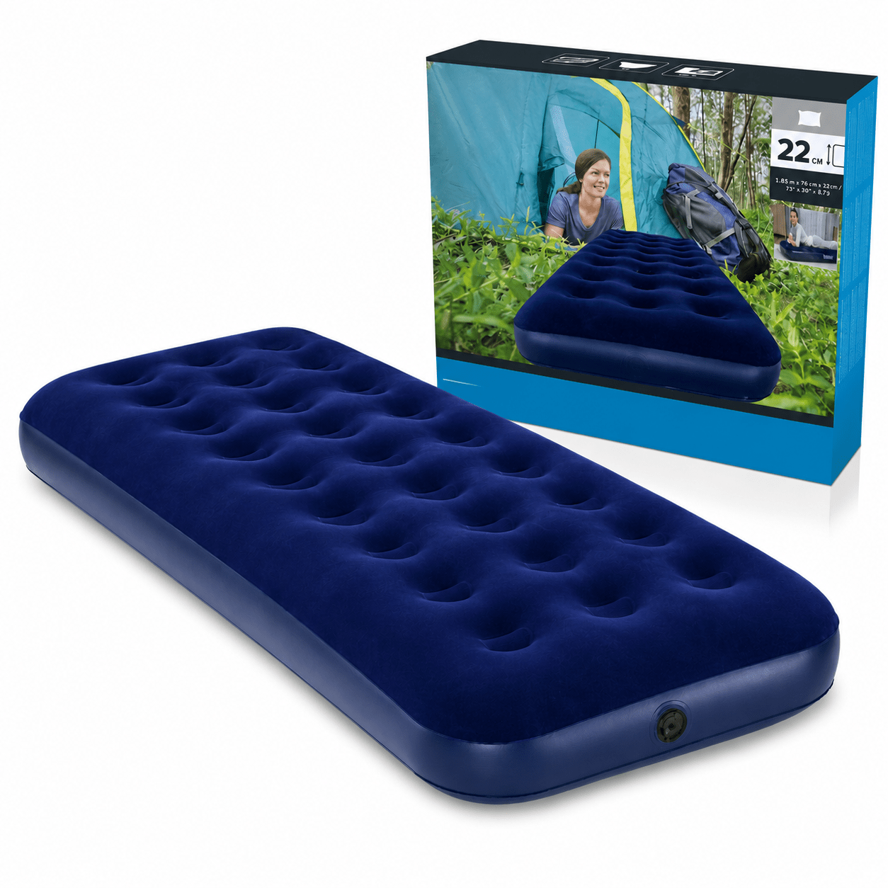 Single Inflatable Mattress 185x76x22 Cm | Portable Air Bed For Camping, Beach, And Guests