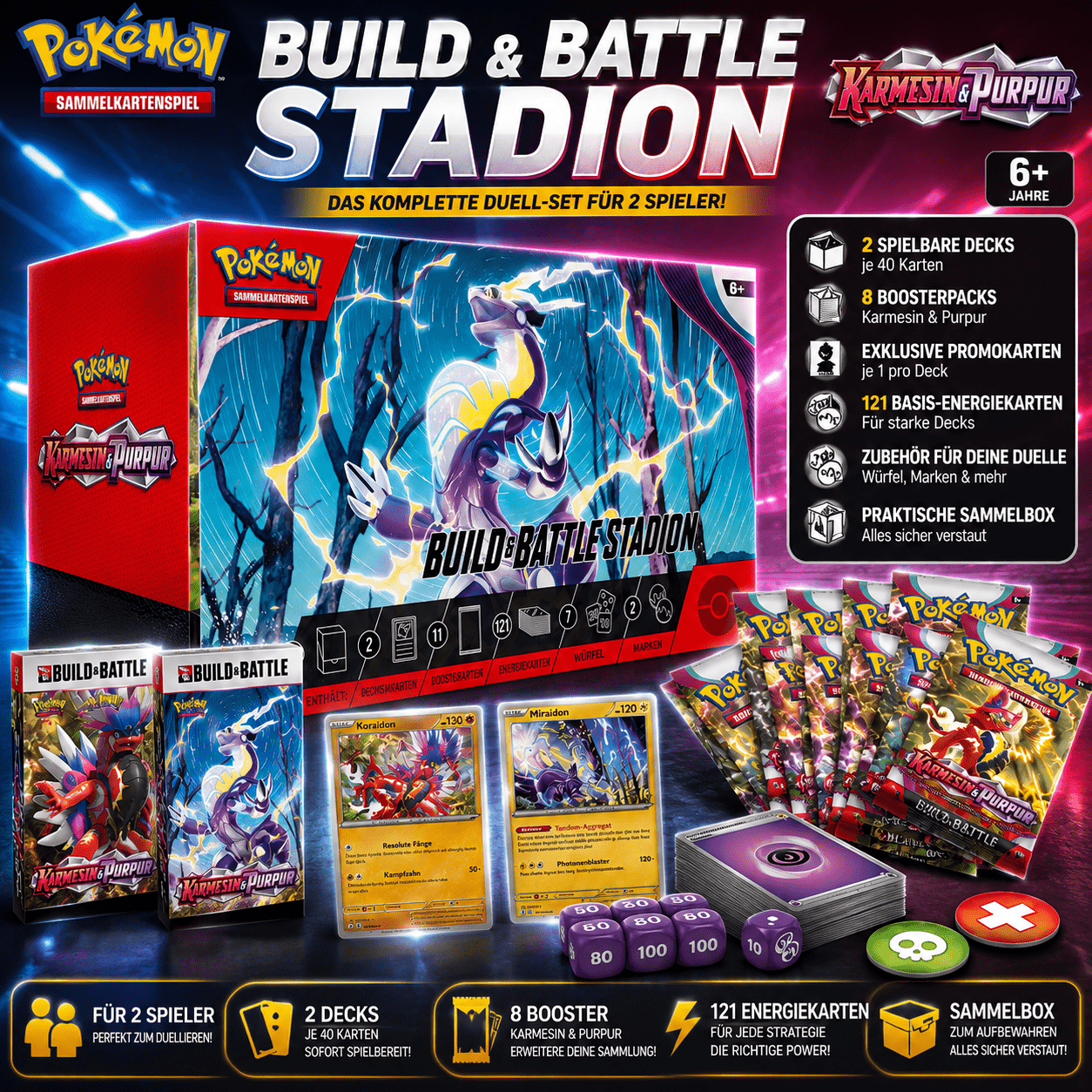 Pokémon Tcg: & Purple Build & Stadium (de) | 11 Booster Packs | 2 Decks | Original German