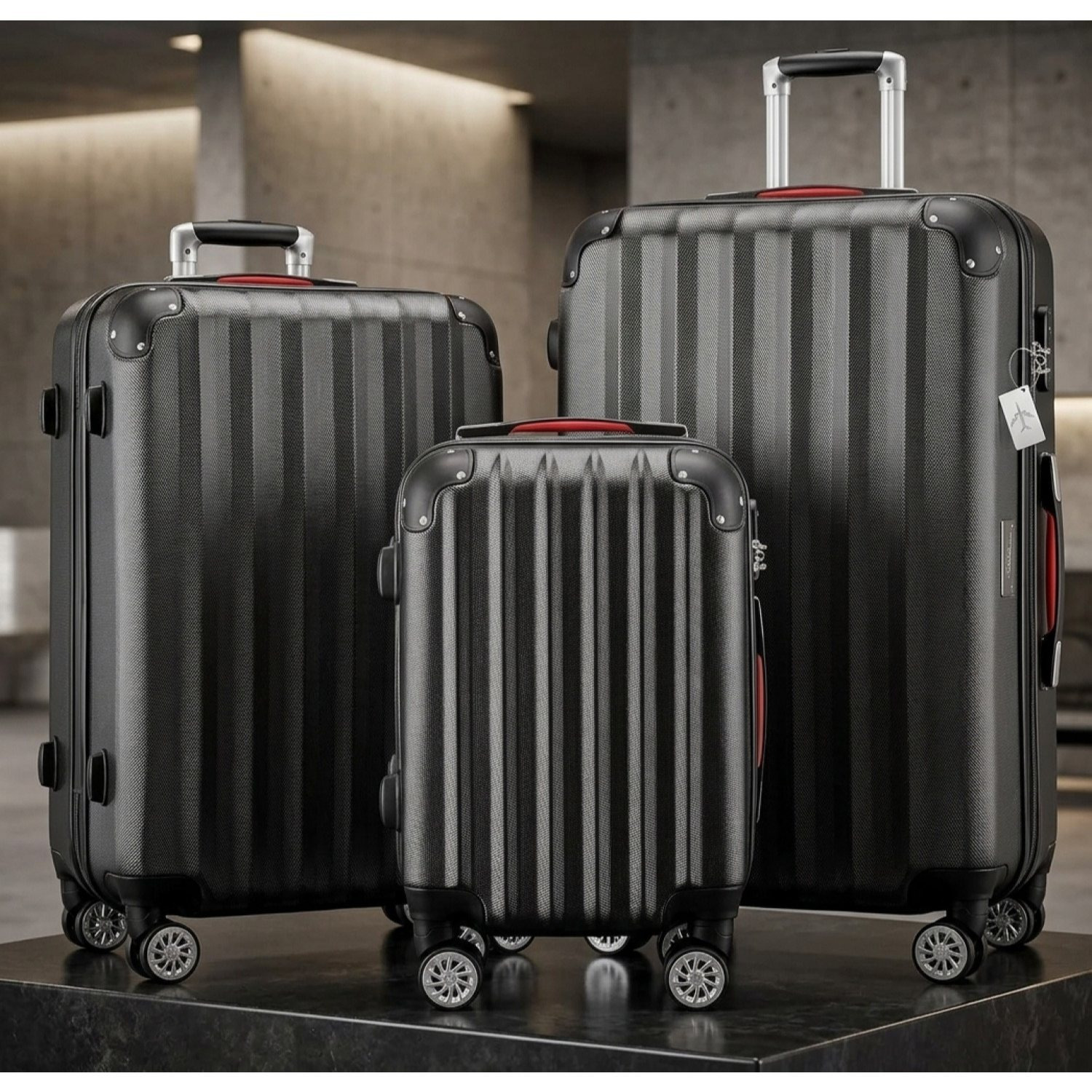 Image of 3-piece Luggage Set, Black - M-l-xl - Includes Lock, Organizer & Luggage Scale - Strap, Gel Handles, Twin Wheels, Feet, Trolley, Travel Suitcase, Hardshell Suitcase, Luggage Set, Trolley Set