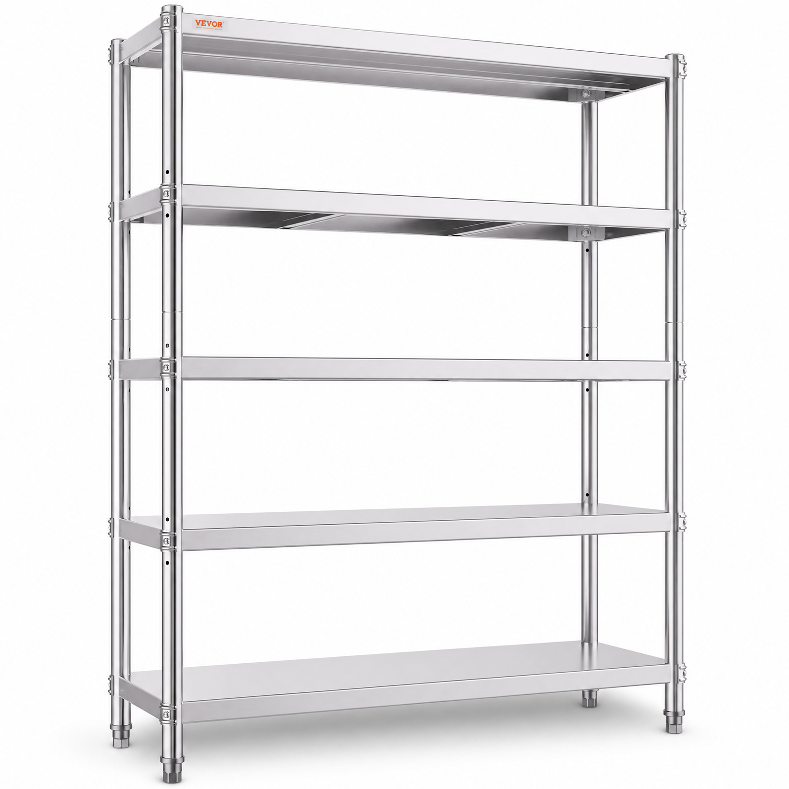 Image of Vevor Stainless Steel Shelves 48x18.5 Inch 5 Tier Adjustable Shelf Storage Unit Stainless Steel Rack Shelving Heavy Duty Shelving For Kitchen Commercial Office Garage Storage 330lb Per Shelf