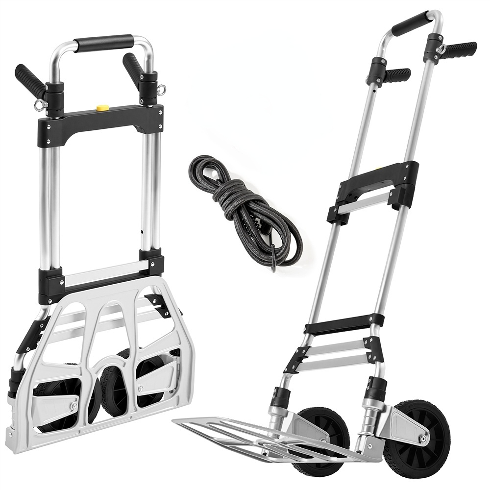 TEMU Costoffs Aluminium Folding Sack Truck Hand Trolley, 150kg Heavy Duty Load Capacity, Adjustable Height Handle, Equipped With Bungee Cord &
