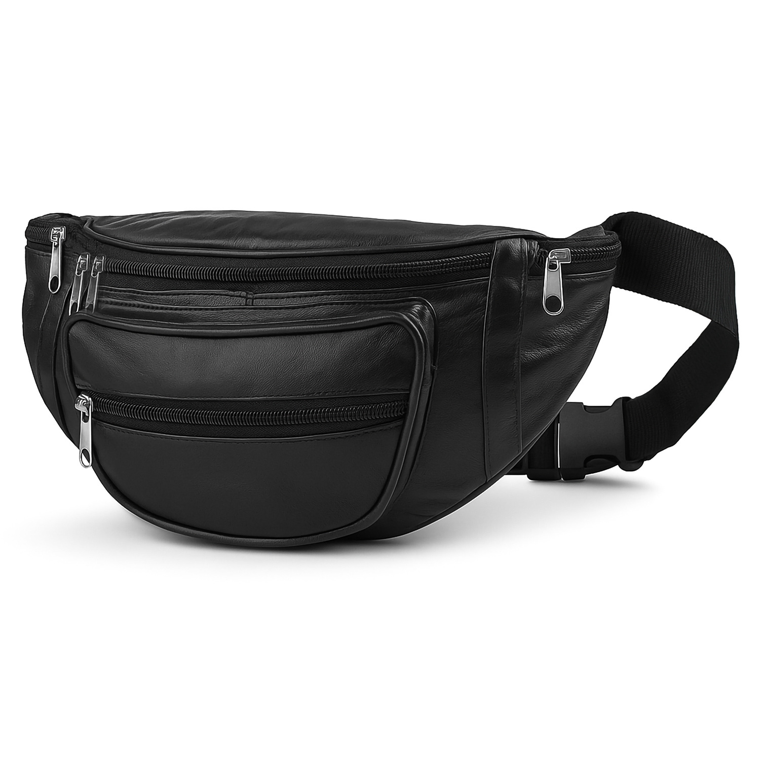 Image of Belt Bag Fanny Pack Hip Bag Black Genuine Cowhide Leather For Women Men With Multiple Zippered Compartments Adjustable Strap For Travel Vacation Festival Sotala