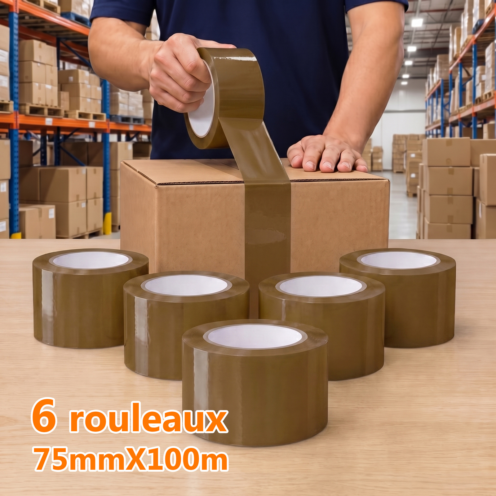 TEMU Lot de 6 Adhésifs Marron 75 mm x , Ruban d’Emballage Large pour Cartons Volumineux, Expédition et Stockage