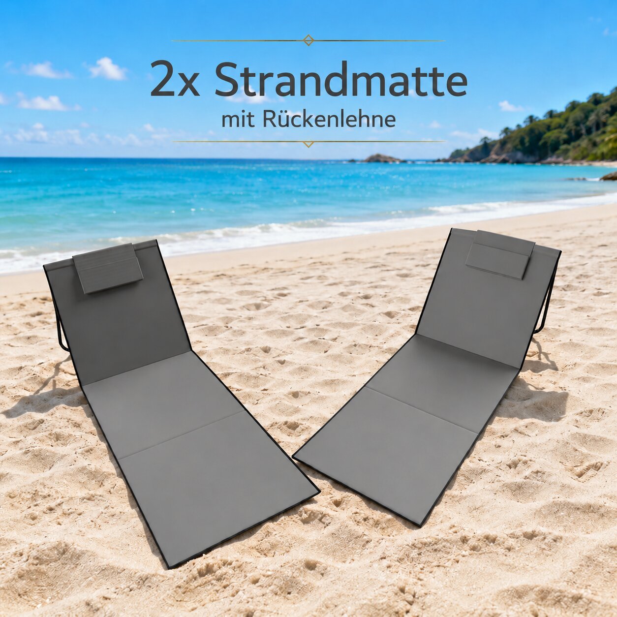 2-pack Beach Lounger With Backrest, Foldable Padded Beach Mat For Sand, Lightweight Foldable Beach Chair With Backrest, 2-piece Set