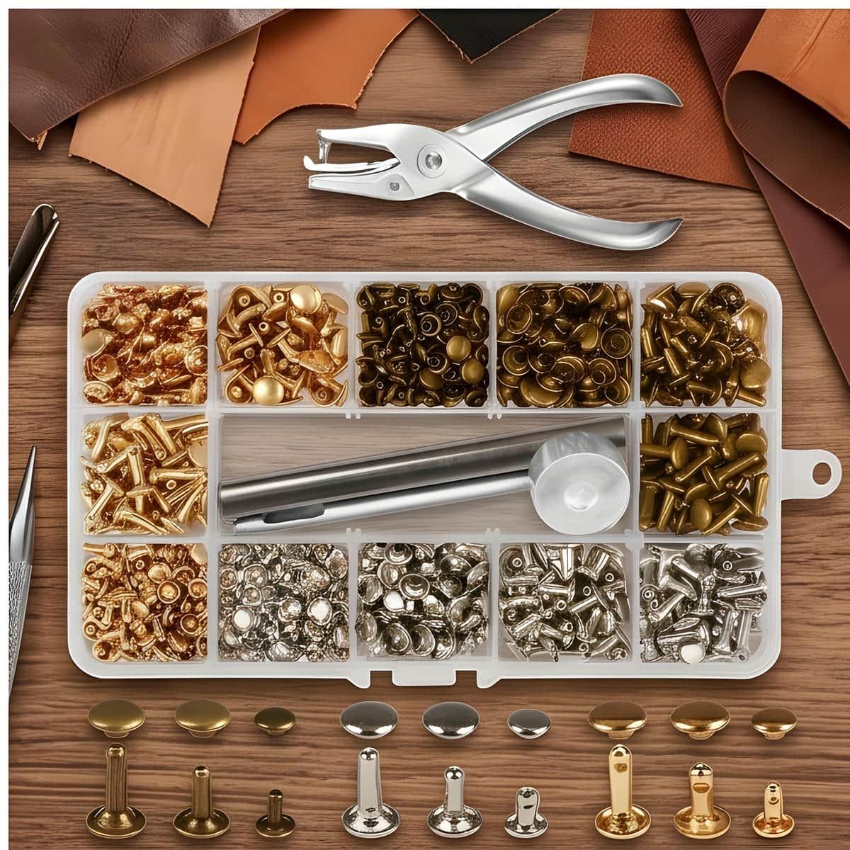 340pcs Hollow Rivet Set With 15-compartment Storage Box, 3 Mm Hole Punch, Stamping Pin And Mounting Tool