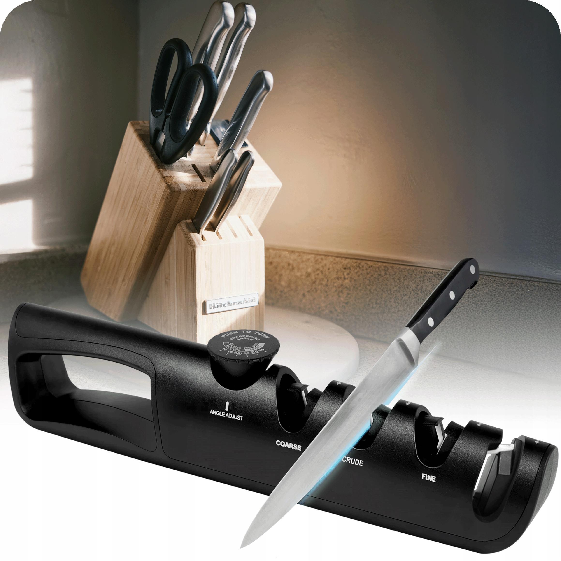 Knife Sharpener 3in1 With Angle Adjustment 14°-24°, Manual Kitchen Knife Sharpener For Knives And Scissors, Sharpener With Diamond Coated Rod, Anti-slip Base, Abs Ceramic And Steel