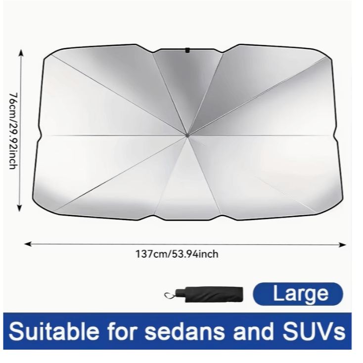 TEMU Parasol Coche Parabrisas Ajustable 130-140cm | Diseño Patentado, UPF50+ 99% UV, sin Huecos, Cae, Bolsa