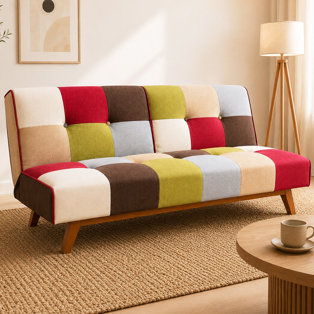 TEMU Shally Dogan Multicolor Fabric Sofa Bed With High-density Padding, Ergonomic Seat, Wooden Legs, Reclining Relax Backrest, 2-seater Modern Design